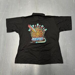 Vintage 80s Bud light dart league graphic black polo shirt